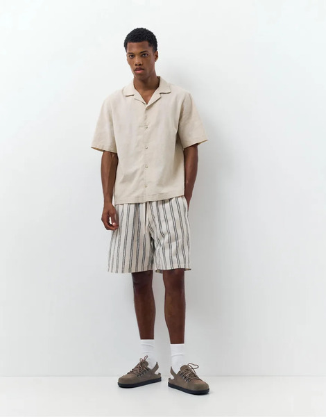 Pull & Bear Linen Blend Shorts In Multi 