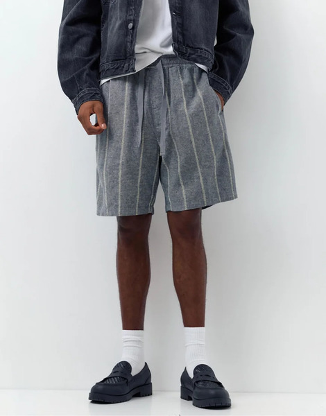  Pull & Bear Linen Blend Shorts In Striped Multi 