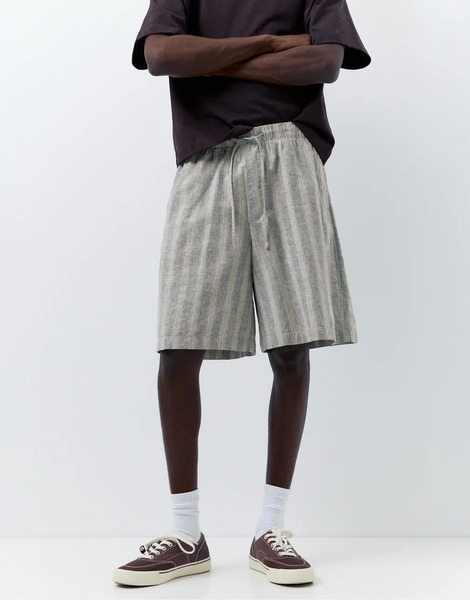  Pull & Bear Linen Blend Shorts In Striped Multi 