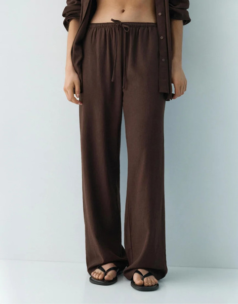 Pull & Bear Linen Blend Trousers In Brown 