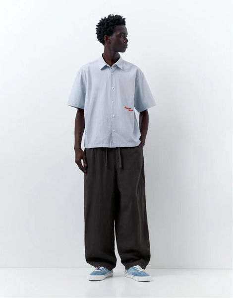  Pull & Bear Linen Blend Trousers In Grey 