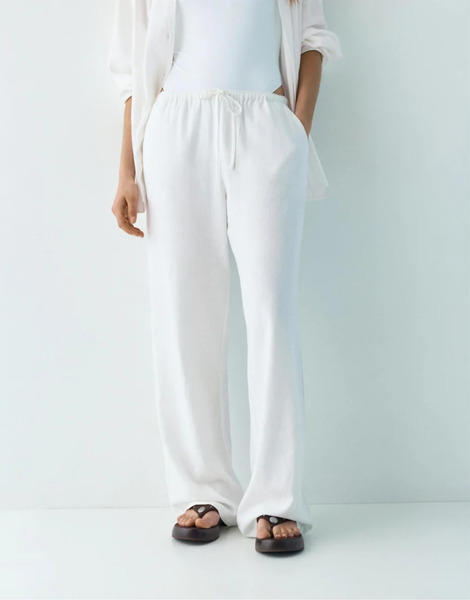  Pull & Bear Linen Blend Trousers In White 