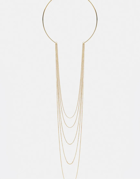  Pull & Bear Long Contrast Chain Necklace In Gold 
