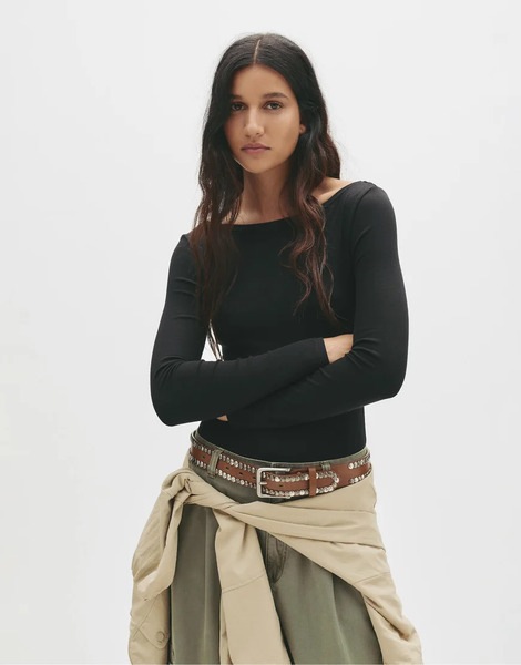  Pull & Bear Long Sleeve Bodysuit In Black 