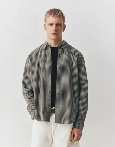  Pull & Bear Long Sleeve Check Shirt In Green 