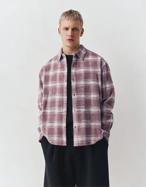  Pull & Bear Long Sleeve Check Shirt In Reddish 