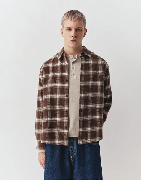 Pull & Bear Long Sleeve Check T Shirt In Brown 