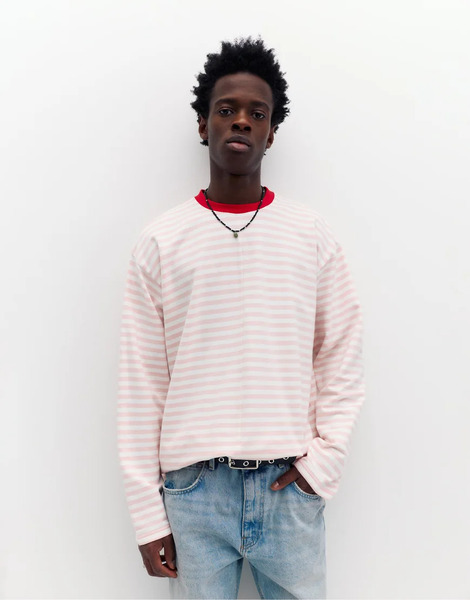  Pull & Bear Long Sleeve Striped T Shirt In Pink 