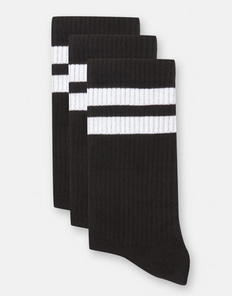  Pull & Bear Long Striped Socks In Black 