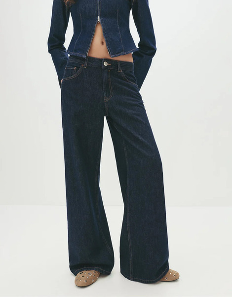  Pull & Bear Loose Oversize Jeans In Navy 