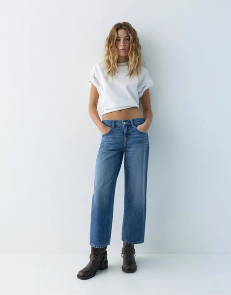  Pull & Bear Low Rise Culottes Jeans In Medium Blue 