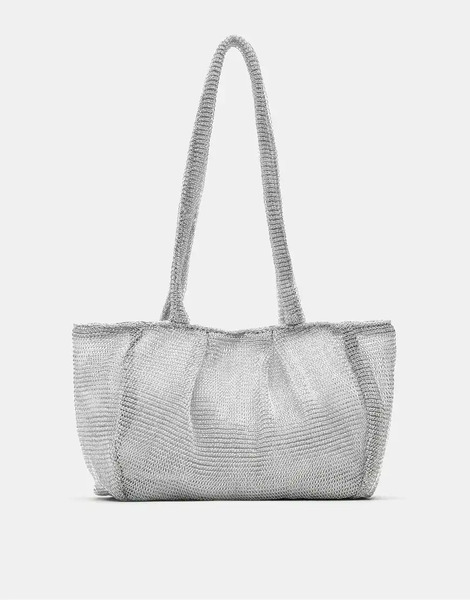  Pull & Bear Metal Mesh Shoulder Bag In Silver Multi 