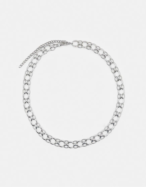  Pull & Bear Metallic Belt In Silver 