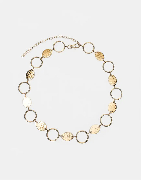  Pull & Bear Metallic Circles Belt In Gold 