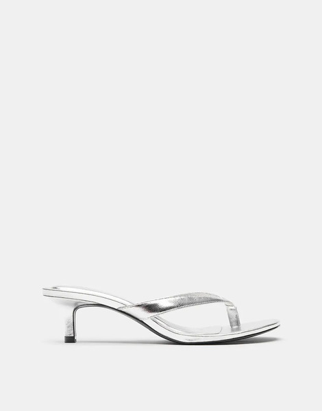  Pull & Bear Metallic Heeled Sandals In Silver Multi 