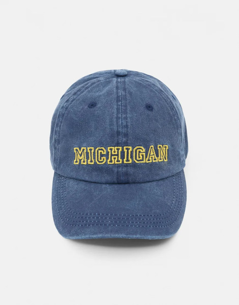  Pull & Bear Michigan Graphic Cap In Blue 