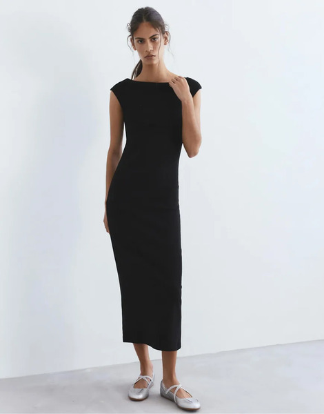  Pull & Bear Midi Dress In Black 