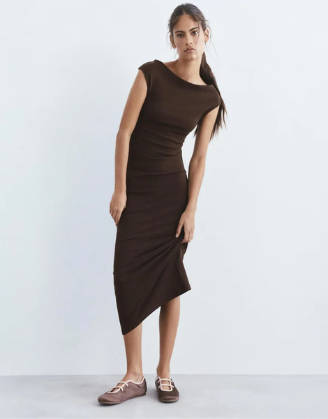  Pull & Bear Midi Dress In Brown 