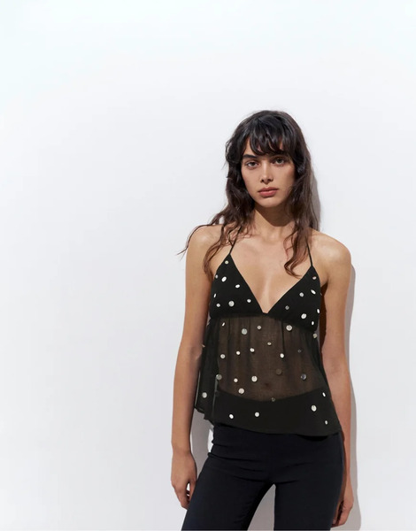  Pull & Bear Mirror Halter Top In Black 