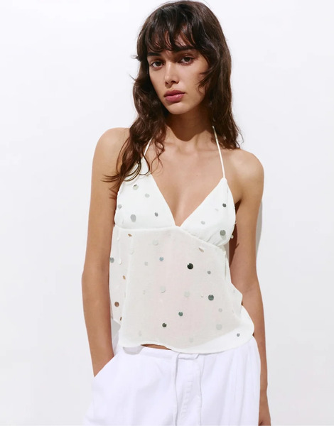  Pull & Bear Mirror Halter Top In White 