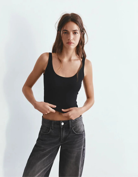  Pull & Bear Modal Tank Top In Black 
