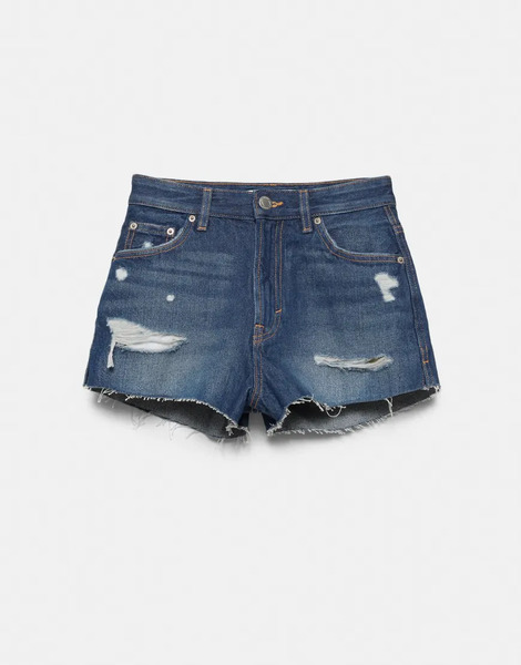  Pull & Bear Mom Fit Ripped Denim Shorts In Dark Blue 