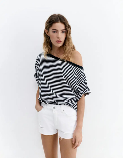  Pull & Bear Mom Fit Ripped Denim Shorts In White 