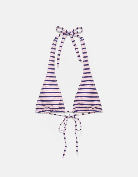  Pull & Bear Multi Way Striped Bikini Top In Pink 