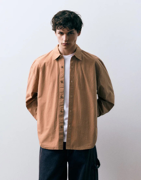  Pull & Bear Orange Check Shirt In Orange 
