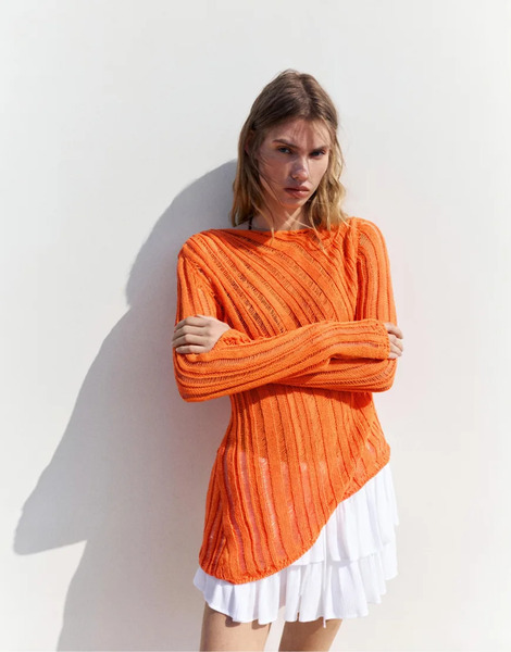  Pull & Bear Orange Open Knit Jumper In Orange 
