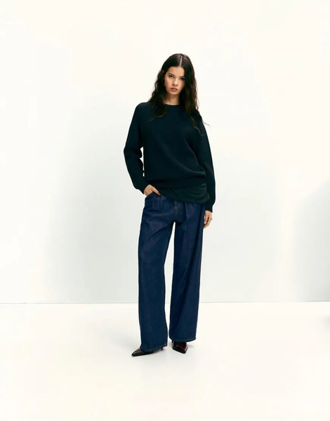  Pull & Bear Oversize Round Neck Sweater In Black 