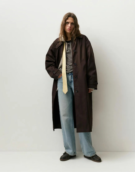  Pull & Bear Oversize Trench Coat In Brown 