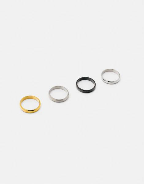  Pull & Bear Pack Of 4 Basic Rings In Others Multi 