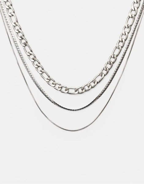  Pull & Bear 3 Pack Of Chain Necklaces In Others Multi 