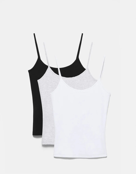  Pull & Bear Pack Of Strappy Tops In Grey Marl 