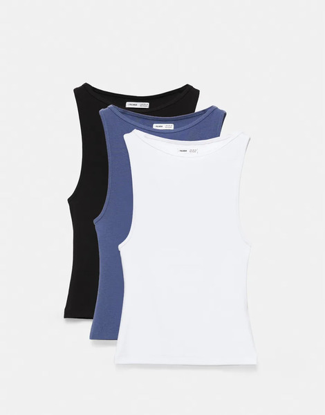  Pull & Bear Pack Of 3 Tank Tops In Navy 