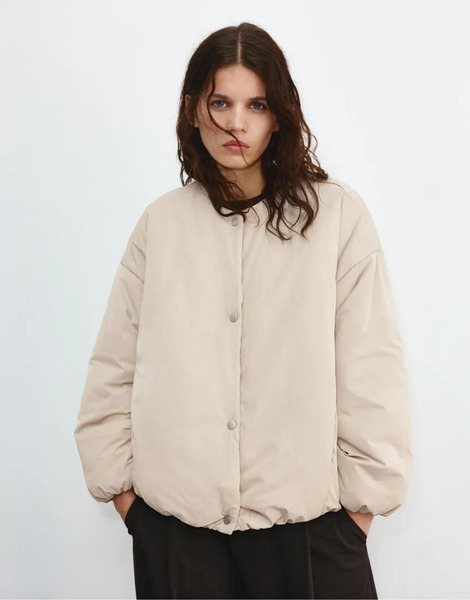  Pull & Bear Padded Bomber Jacket With Volume In Pale Grey 