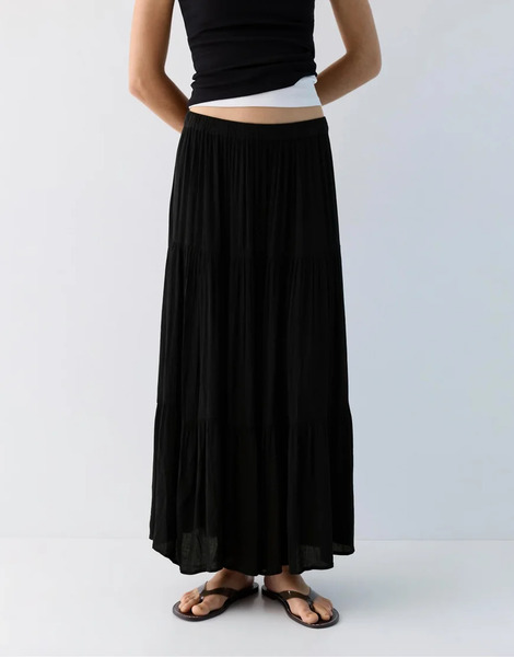  Pull & Bear Paneled Midi Skirt In Black 