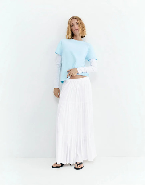  Pull & Bear Paneled Midi Skirt In White 