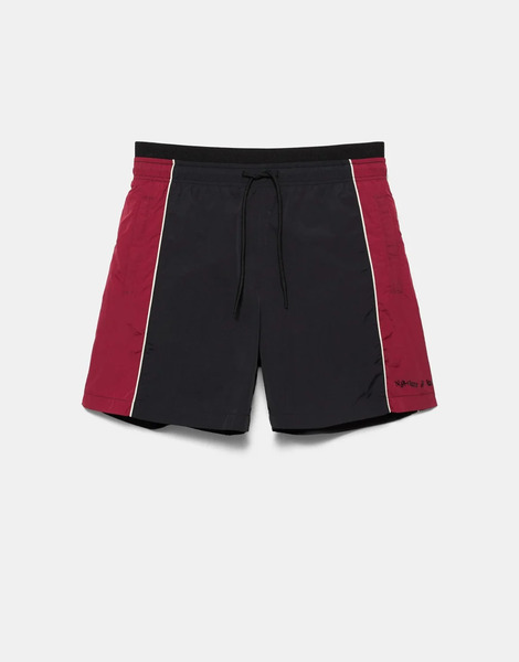  Pull & Bear Panelled Swimming Trunks In Burgundy Red 