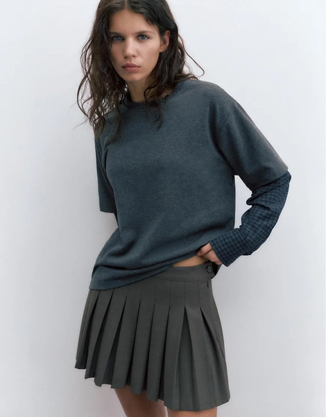  Pull & Bear Pleated Mini Skirt In Grey Marl 