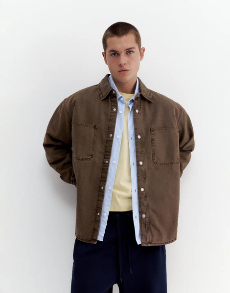  Pull & Bear Pocket Overshirt In Chocolate Brown 