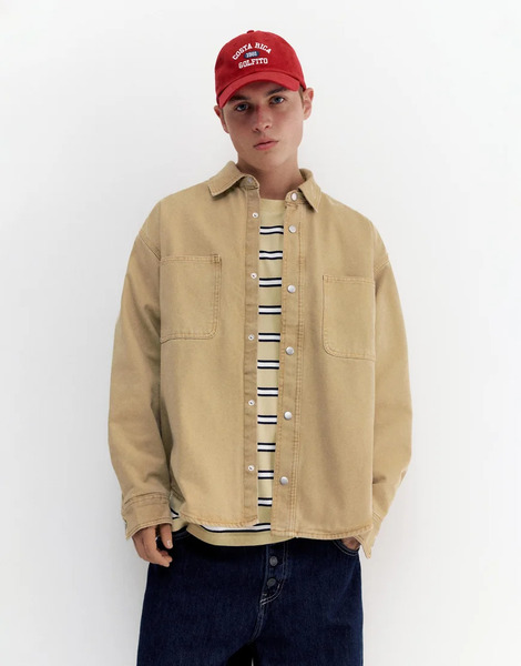  Pull & Bear Pocket Overshirt In Ochre Brown 