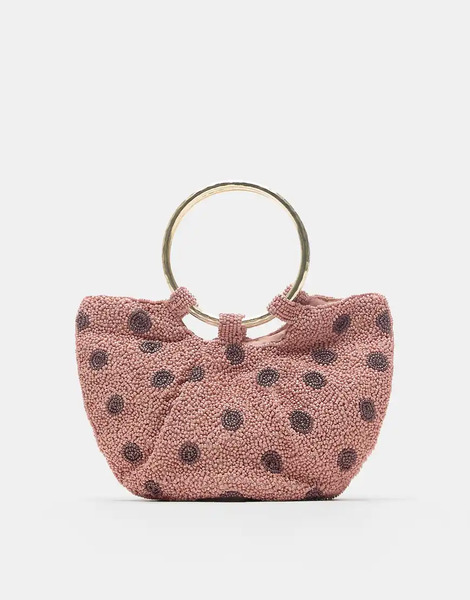  Pull & Bear Polka Dot Sequin Bag In Pink Neutral 