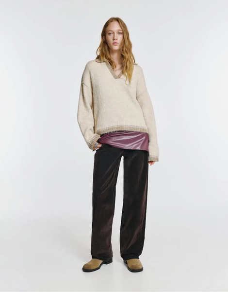  Pull & Bear Polo Collar Sweater In Beige Neutral 