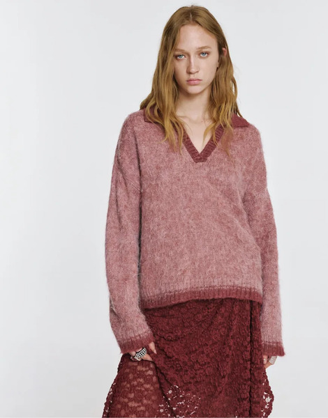  Pull & Bear Polo Collar Sweater In Pale Pink 