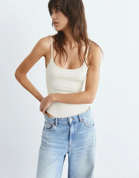  Pull & Bear Polyamide Bodysuit With Thin Straps In Cream White 