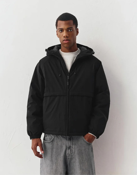  Pull & Bear Puffer Jacket With A High Neck In Black 