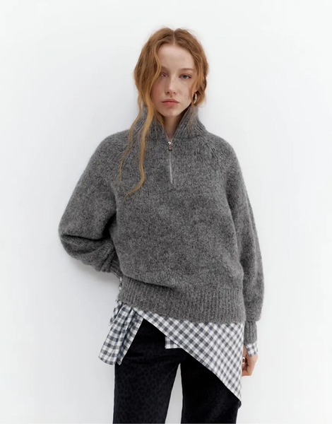  Pull & Bear Quarter Zip Cardigan In Grey 