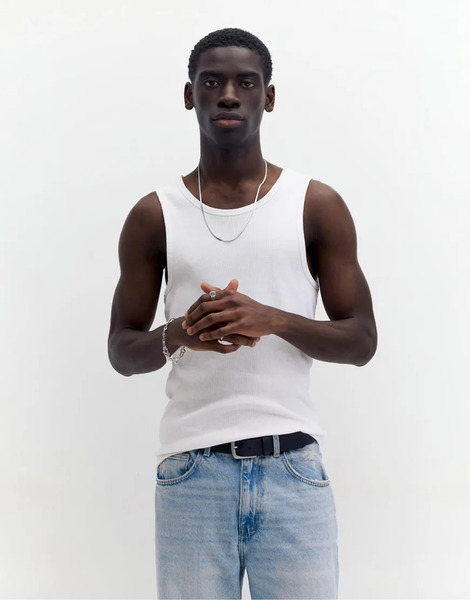  Pull & Bear Rib Vest Top In White 